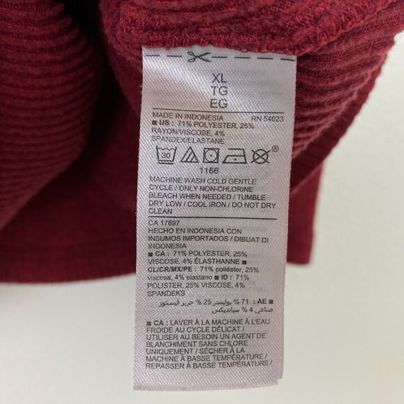 Old Navy Ribbed Knit Surplice Wrap Shirt Size XL Red Orange Stretch Long Sleeve - Picture 6 of 6